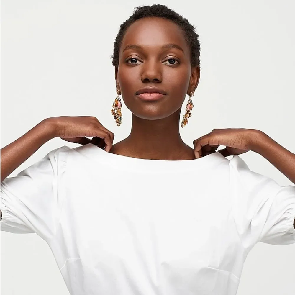 J Crew Puff Sleeve Top White 100% Cotton